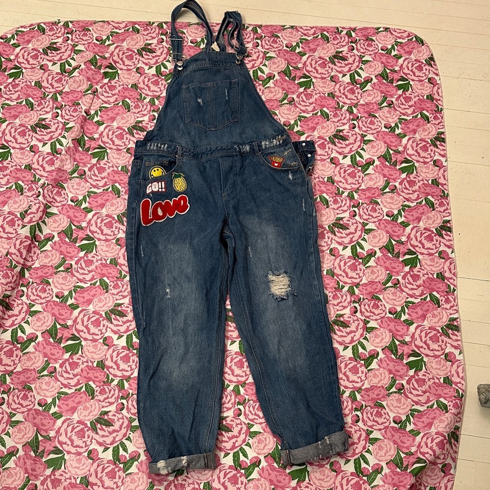 Sans Souci Blue Denim Overalls with Patches